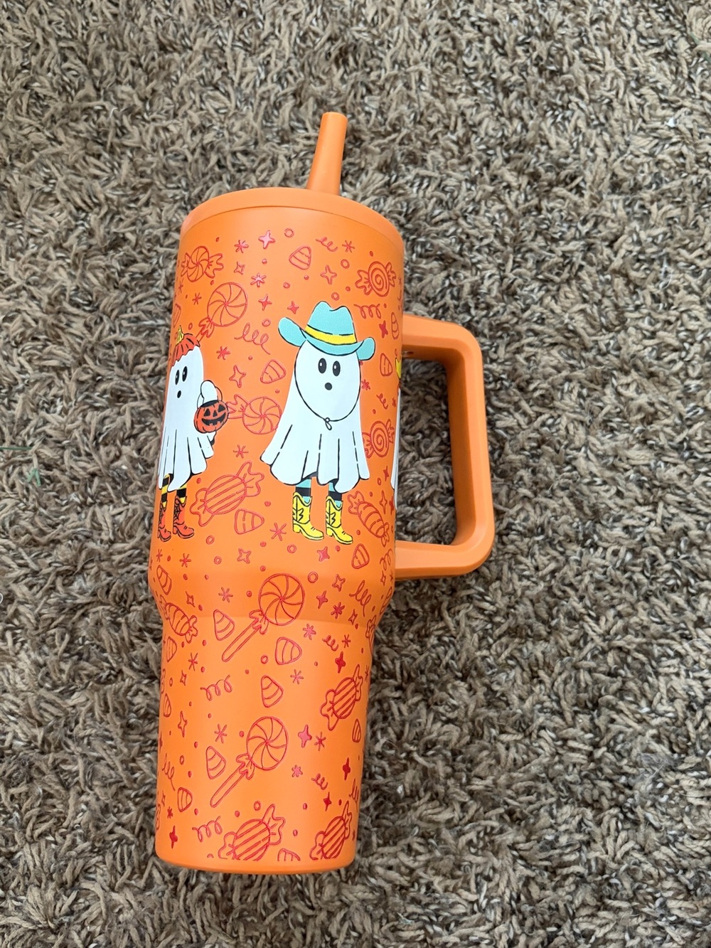 Orange Halloween Ghost Travel Tumbler with Handle